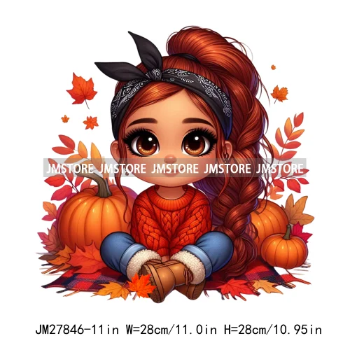 Autumn Latina Baby Fall Season Pumpkin Leaves Mexican Hispanic Princess DTF Iron On Transfer Stickers Ready To Press For Clothes