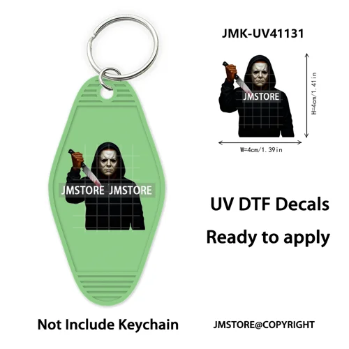 Black Dad Halloween Horror Villain UV DTF Motel Keychain Decal Ready To Ship Durable Transfer Stickers Prints For Hotel Keychain