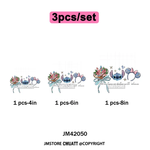 Retro Cartoon Magical Princess Girly Bow Mouse Ears Headbands Iron on DTF Washable Transfers Stickers Ready to Press for Hoodies