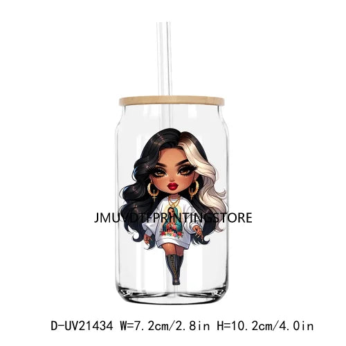 Chibi Cute Chicana Woman UV DTF Transfers Stickers Decals For Libbey Cold Cups Mugs Tumbler Waterproof DIY Logo Mexican Girls