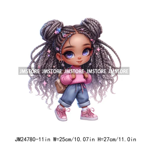 Washable Fashion Dreadlocks Cozy Casual School Chibi Girls Designs Iron On Heat Press DTF Transfer Stickers For Clothing Bags