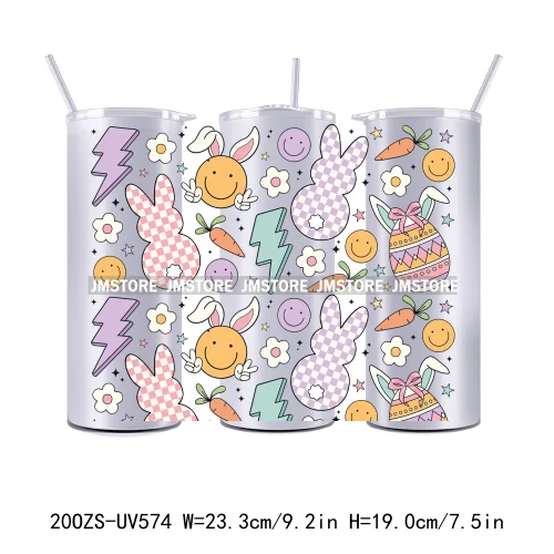 Coquette Easter Peeps Spring Floral Bunny Eggs 20OZ Skinny Tumbler Wrap UV DTF Transfer Stickers Personalized Logo For Tumbler