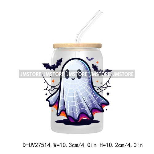 Cute Ghost Stay Spooky Halloween Pumpkin UV DTF Transfer Stickers Decals For Libbey Cold Cups Mugs Tumbler Waterproof Craft Boo