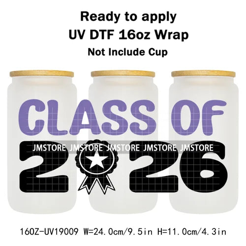 Class Of 2026 Senior Graduation Cap UV DTF Stickers Ready To Apply Cup Wrap Durable Custom Prints DIY Craft For Libbey Can Glass