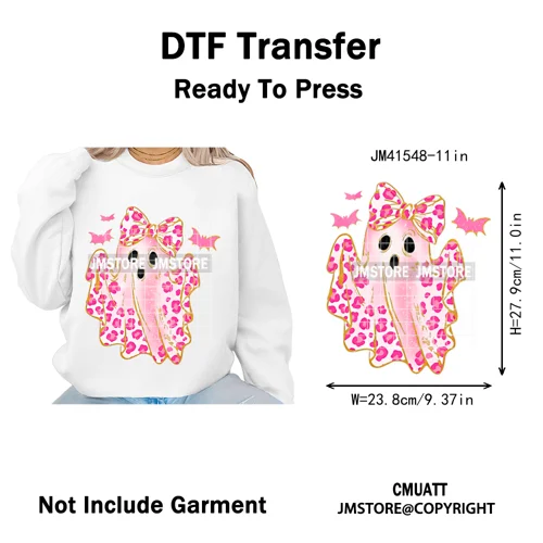 Pumpkin Leopard Spooky Ghost Moo Boo Cow Pet Halloween Bow Iron on DTF Washable Transfers Stickers Ready to Press for T-shirts