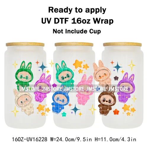 Cute Monster Doll Mexican Food Snacks UV DTF Wraps Transfer Stickers Waterproof High Quality For 16OZ Libbey Glass Can Tumbler