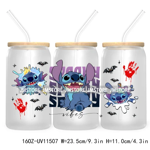 Spooky Cartoon Halloween Pumpkin Ghost 16OZ UV Cup Wrap DTF Transfer Stickers For Libbey Glass Can Cup Tumbler Waterproof Labels