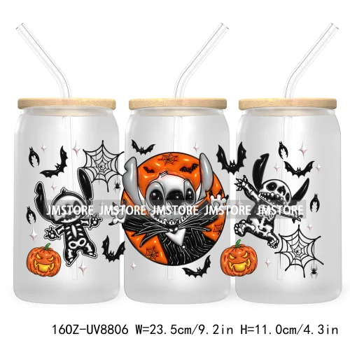 3D Horror Halloween UV DTF Sticker For 16OZ Libbey Glass Cup Can Wrap Transfer Stickers Custom Label DIY Logo Cartoon Blue Koala