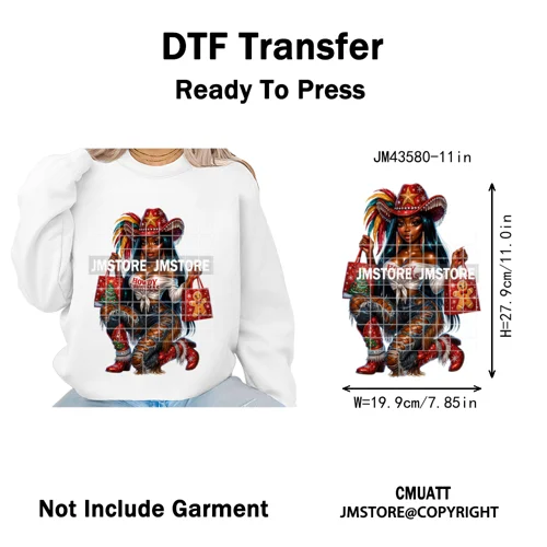 Western Cowgirl African Melanie Boots Howdy Christmas Iron on Washable DTF Heat Transfer Stickers Ready to Press for Hoodies Bag