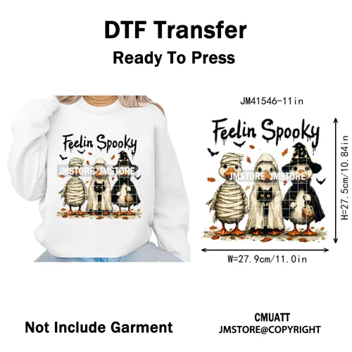 Pumpkin Leopard Spooky Ghost Moo Boo Cow Pet Halloween Bow Iron on DTF Washable Transfers Stickers Ready to Press for T-shirts