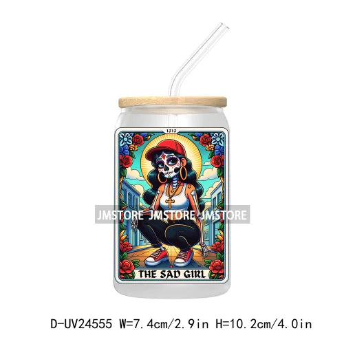 Mexican Culture Tarot Card UV DTF Transfer Stickers Decals For Libbey Cold Cups Mug Tumbler Waterproof DIY Craft Latina Skeleton