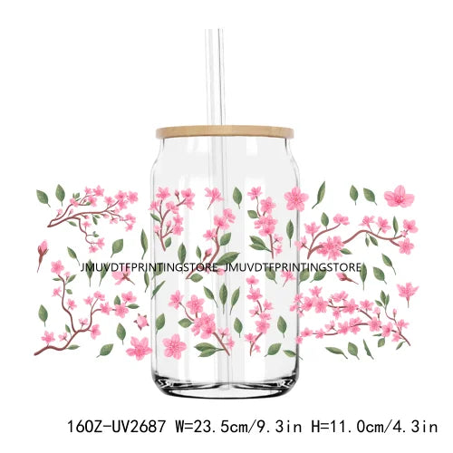 Colorful Wild Floral Flowers 16OZ UV DTF Cup Wrap Transfers Stickers Custom Labels DIY Waterproof Logo For Libbey Glass Can
