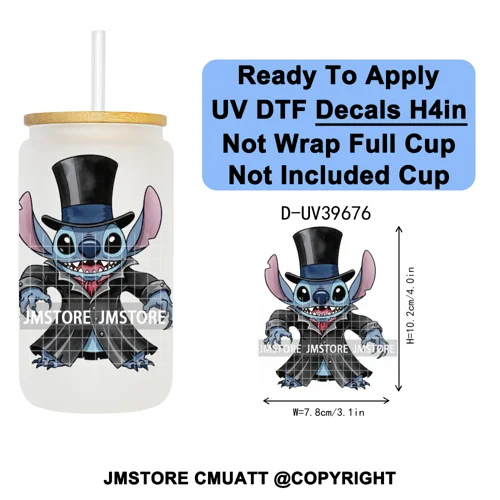 Halloween Cartoon Characters UV DTF Transfer Stickers Decals Ready To Apply Waterproof For 16OZ Libbey Glass Can Cups Tumbler