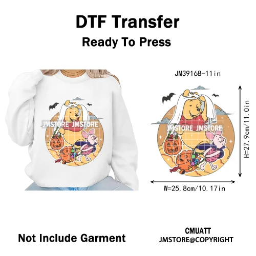 Happy Halloween Cartoon Movie Character Pumpkin Spooky Vibes Iron on DTF Washable Transfers Stickers Ready to Press for Clothing