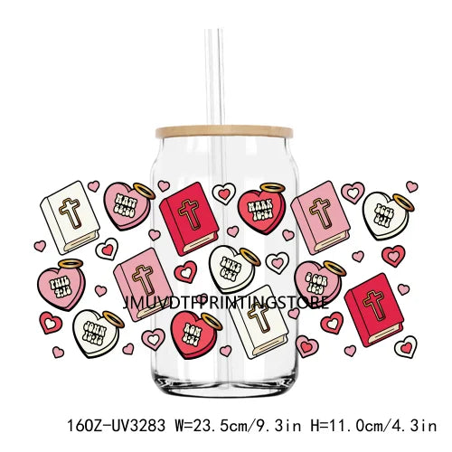 Valentines Heart Strawberry Drink 16OZ UV DTF Cup Wrap Transfers Stickers Custom Labels DIY Waterproof Logo For Libbey Glass Can