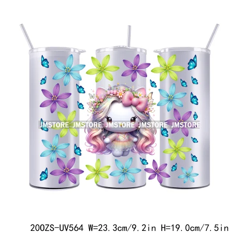 Flowers Cartoon Princess Girl 20OZ Straight Skinny Tumbler Wrap UV DTF Cup Wraps Custom Labels Transfer Sticker Waterproof Logo