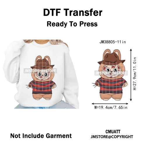 Retro Laboo Halloween Horror Character Washable Printing Iron on DTF Heat Transfers Stickers Ready to Press for Clothes Bags