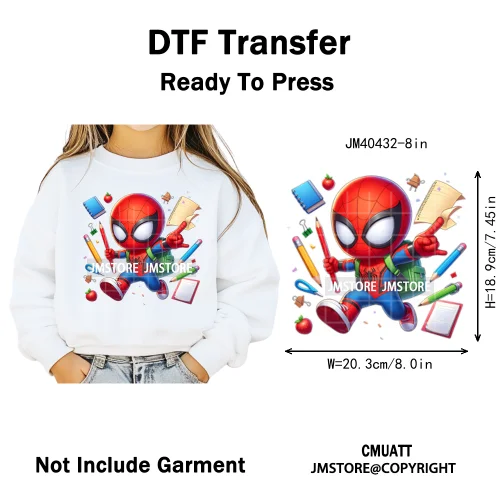 Cartoon Character Back To School Book Teacher School Friends Iron on DTF Washable Transfers Stickers Ready to Press for Textile