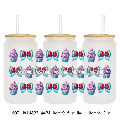 Coquette Bow Cake Princess UV DTF Wraps Transfer Sticker Selfadhesive Waterproof High Quality For 16OZ Libbey Glass Can Tumbler