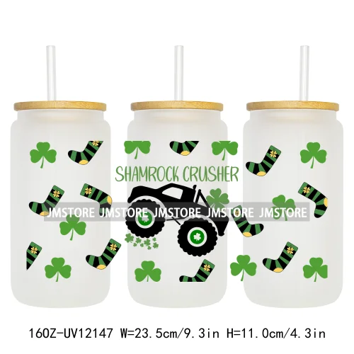 Coquette St Patrick's Day Lucky Shamrock 16OZ UV Cup Wrap DTF Transfer Stickers For Libbey Glass Can Cups Tumbler Custom Prints