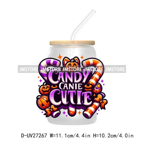 Trick Or Treat Pumpkin Coquette Bow Girly Ghost Halloween UV DTF Transfer Stickers Decals For Libbey Cold Cups Mug Tumbler Label