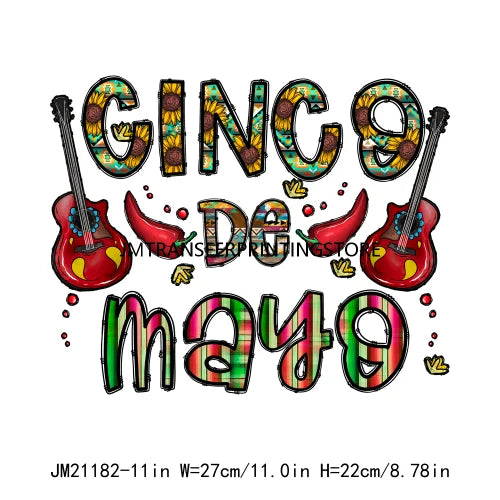 New Let's Fiesta Mexican Happy Cinco De Mayo Iron On DTF Stickers Sombrero Hat Cactus Fiesta Squad Transfer Printing For Hoodies