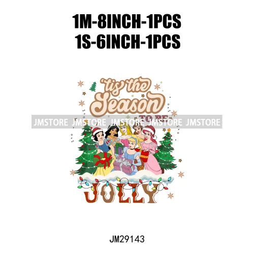 Cartoon Princess Jolly Tis The Season Christmas Party Best Day Ever Iron On DTF Transfers Stickers Ready To Press For T-shirts