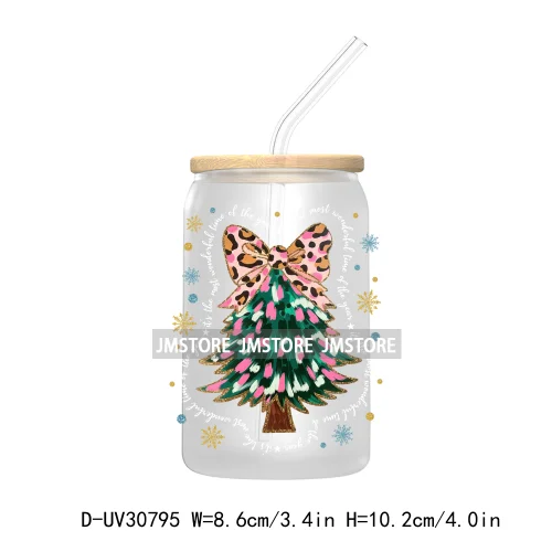 Christmas Tree Coquette Bow UV DTF Transfer Stickers Decals For Libbey Cold Cups Mugs Tumbler Waterproof Jesus Christian Xmas