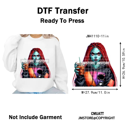 Horror Afro Mama Coffee Lover Scary Girly Killer Halloween Movie Iron on DTF Transfers Stickers Ready to Press for Textile Bags