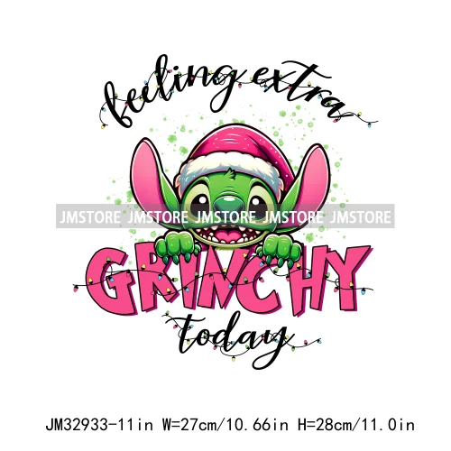 Feeling Extra Today Cartoon Green Christmas Blue Animal Merry And Bright Iron On DTF Transfer Sticker Ready To Press For Hoodies