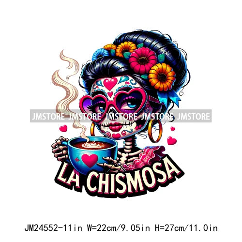 Funny Mexican Evil Eye Chismosa La Chigona Latina Skeleton Tarot Card Logos Iron On DTF Heat Press Transfer Stickers For Clothes