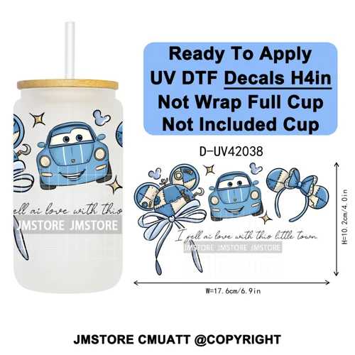 Cartoon Mouse Head Princess Family Vacation UV DTF Decals Ready To Apply Waterproof Transfer Stickers For 16OZ Libbey Glass Can