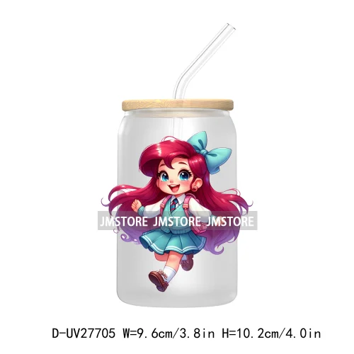 Cartoon Princess Back To School UV DTF Transfer Stickers Decals For Libbey Cold Cups Mugs Tumbler First Day Of School Students