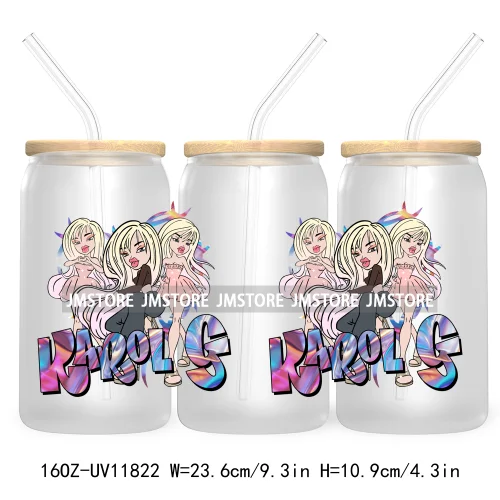 Cartoon Girls Bichota Doll Season Concert Wire Heart Manana Sera Bonito UV DTF Stickers Cup Wraps For 16OZ Libbey Glass Can