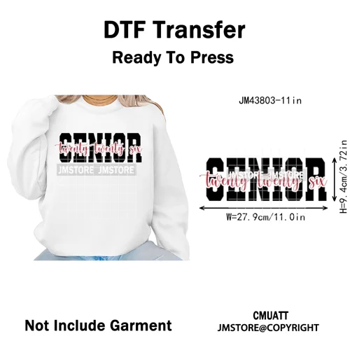 2026 Varsity Graduate Season College Senior Year Bow Iron on Washable DTF Heat Transfers Stickers Ready to Press for Sweatshirts