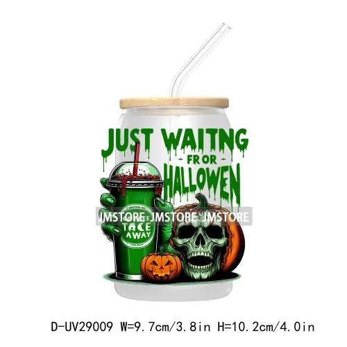 Just Waiting For Halloween UV DTF Transfer Stickers Decals For Libbey Cold Cups Mugs Tumbler Waterproof Craft Horror Killers Bow