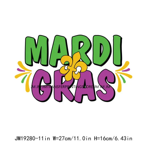 Mardi Gras Carnival Festival Printing Mardi Gras Squad Clown Mask Letter Bead Queen Iron On DTF Transfers Stickers For Clothing