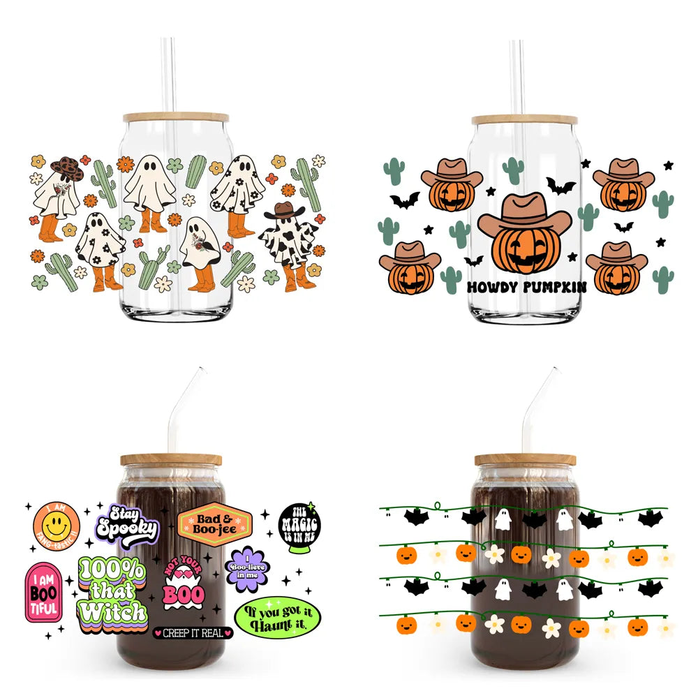 New Halloween Boo Ghost 16OZ UV DTF Cup Wrap Transfers Stickers Custom Labels DIY Durable Waterproof Logo For Libbey Glass Can