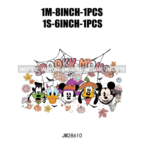 Happy Halloween Cartoon Animal Character Spooky Vibes Trick Or Treat Iron On DTF Transfer Stickers Ready To Press For Sweatshirt