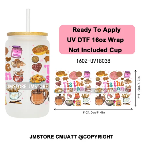 Tis The Season Mexican Christmas Coquette UV DTF Cup Wrap Ready To Apply Transfer Stickers Tumbler Wraps For Libbey Glass Can