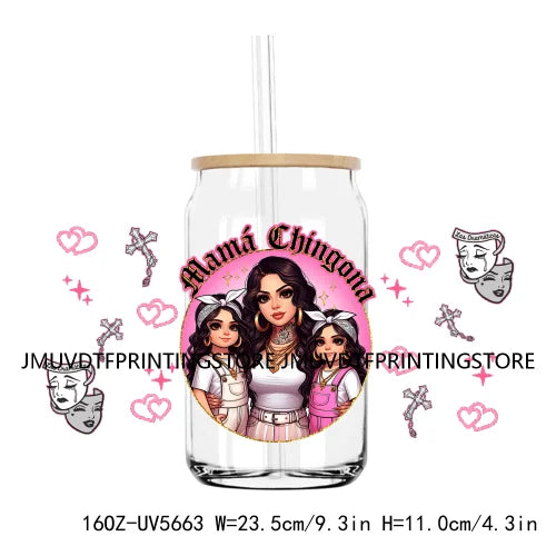 Chingona Chicana Mom 16OZ UV DTF Cup Wrap Transfer Stickers Chibi Mama Custom Label Durable Waterproof Logo For Libbey Glass Can