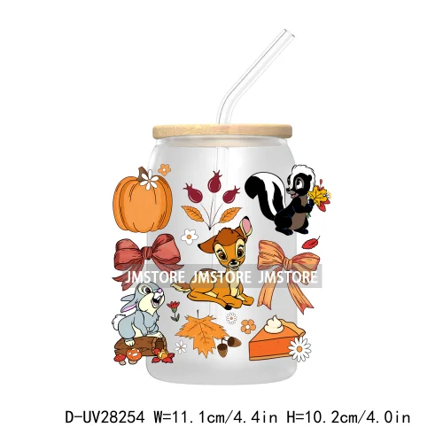 Cartoon Fall Coquette Bow Pumpkin Spice UV DTF Transfer Stickers Decals For Libbey Cold Cups Mug Tumbler Waterproof Autumn Vibes