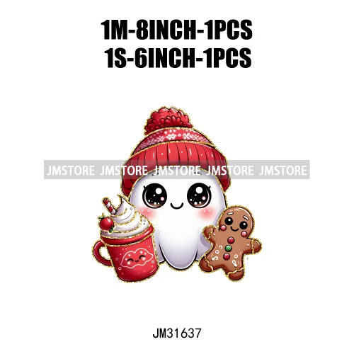 Cute Cartoon Christmas Character Coffee Gingerbread Merry Christmas Iron On DTF Transfers Stickers Ready To Press For T-shirts