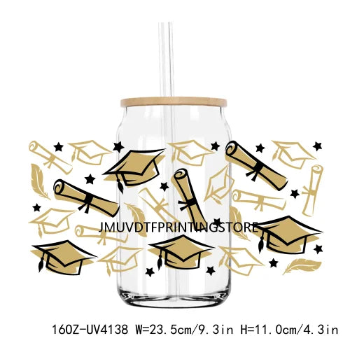 Senior Class Of 2024 UV DTF Sticker For 16OZ Libbey Glass Cup Can High School Graduation Wrap Transfer Sticker Custom DIY Logo