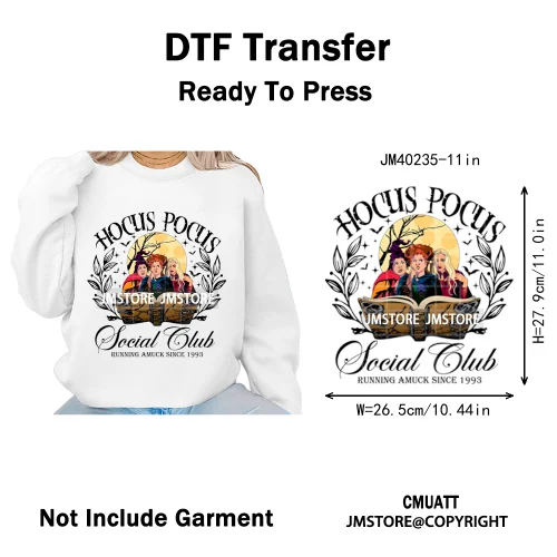 Horror Halloween Movie Witches Social Club Thug Life Coquette Iron on DTF Washable Transfers Stickers Ready to Press for Textile