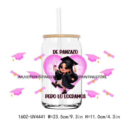 Chicano Graduation 2024 UV DTF Sticker For 16OZ Libbey Glass Cup Can Senior Girls Wrap Transfer Sticker Custom Labels DIY Logo