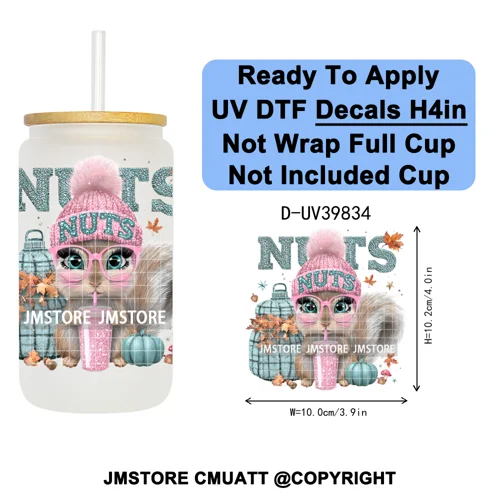 Girly Halloween Ghost Pumpkin Coffee Lover UV DTF Transfer Stickers Decals Ready To Apply Waterproof For 16OZ Libbey Glass Can