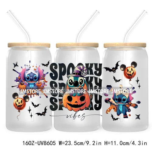 Spooky Vibes Halloween Princess 16OZ UV DTF Cup Wrap Transfer Stickers Custom Label Durable Waterproof Logo For Libbey Glass Can