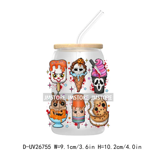 Horror Movies Ice Cream Cartoon Characters UV DTF Transfers Stickers Decals For Libbey Cold Cups Mugs Tumbler Waterproof Logo