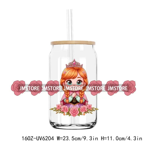 Cartoon Princess Coffee UV DTF Sticker For 16OZ Libbey Glass Cup Can Wrap Transfer Sticker Custom Print DIY Logo Magical Kingdom